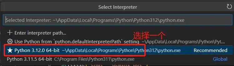 select python interpreter