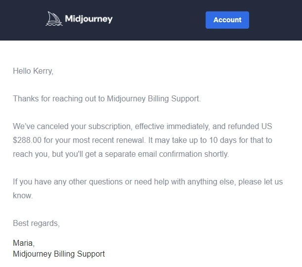 midjourney refund