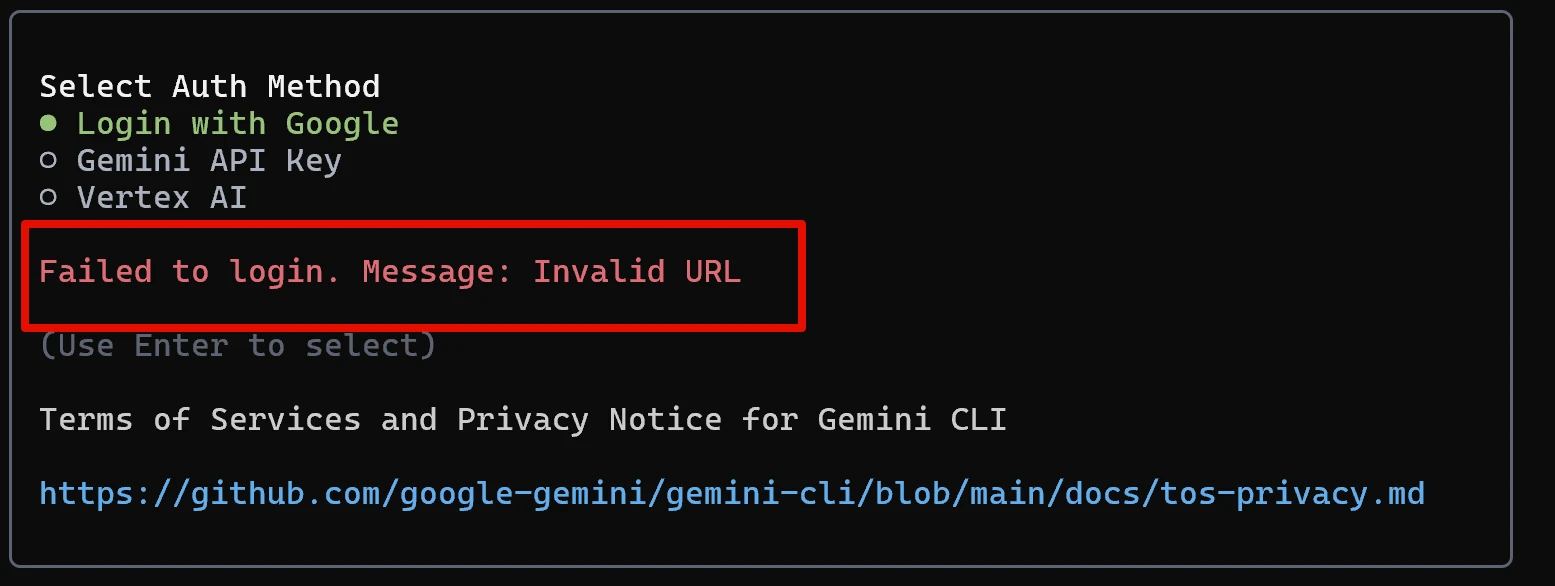 Gemini CLI 无法登录的解决办法 - 15 failed to login